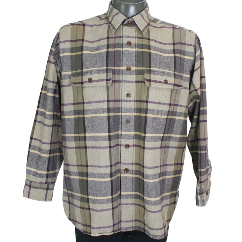 Vintage 90s L.L. Bean Chamois Cloth Plaid Flannel Button Up Shirt Mens L